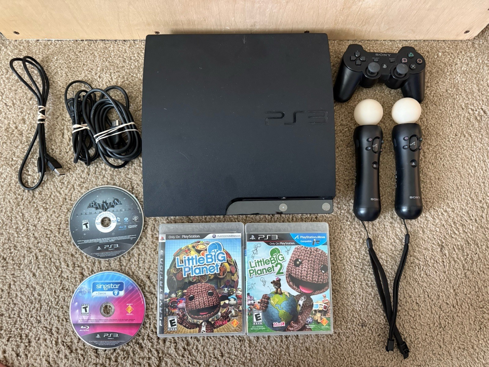 Sony PlayStation 3 PS3 Slim Console 4 Games Controller & Cords Tested CECH-2001A