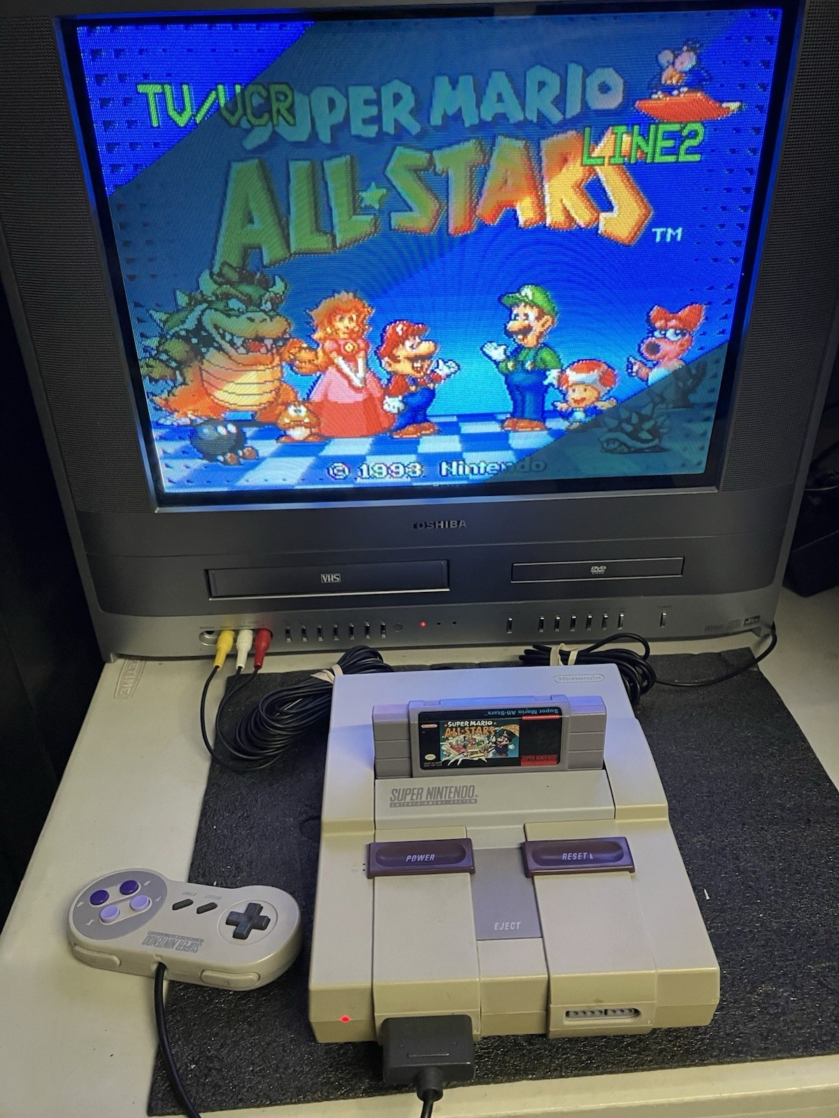Super Nintendo SNES System Console Bundle 10 Games Mario World All Stars Zelda