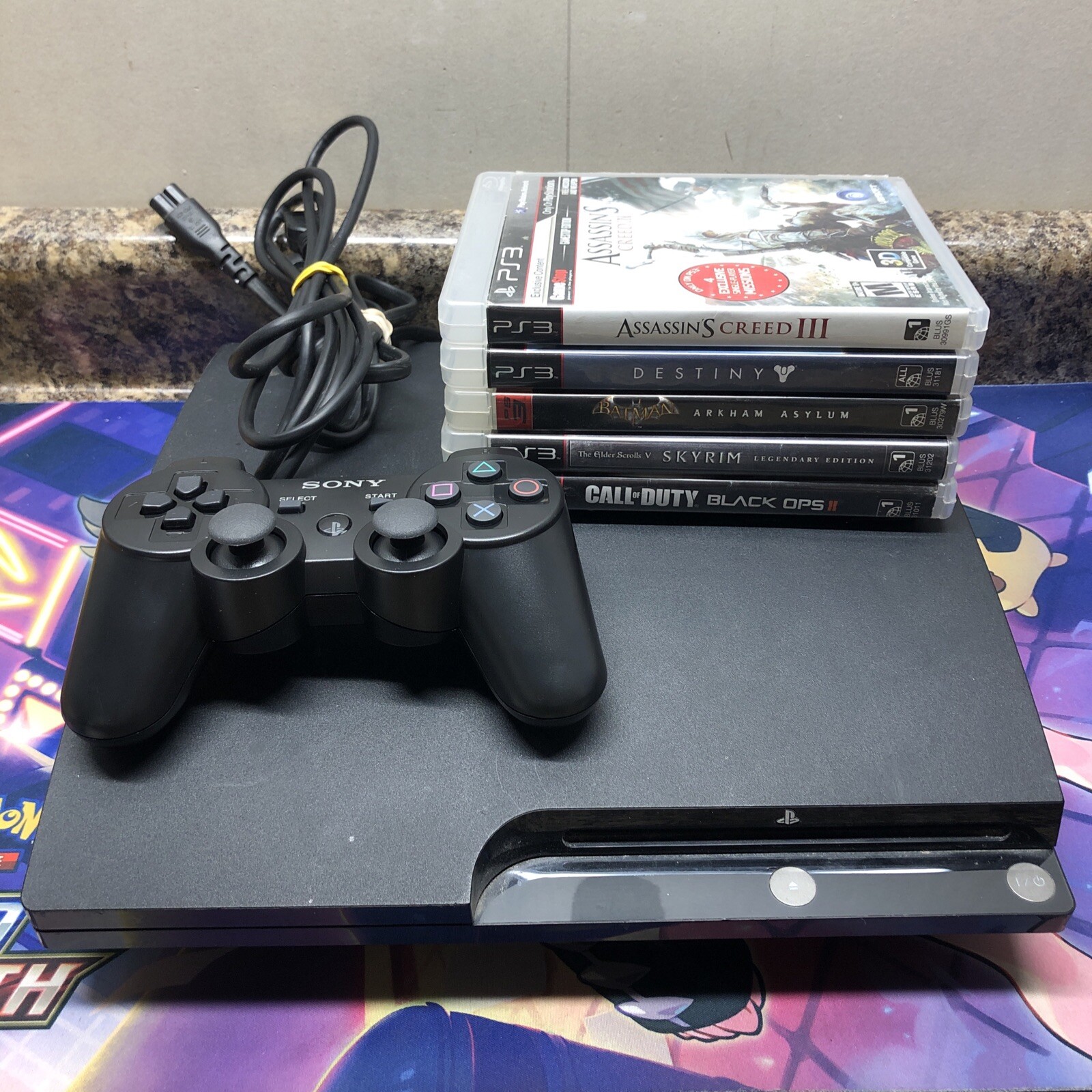 Sony Playstation 3 Slim 150 GB Console Controller, Cables, & 5 Games PS3 #ML40