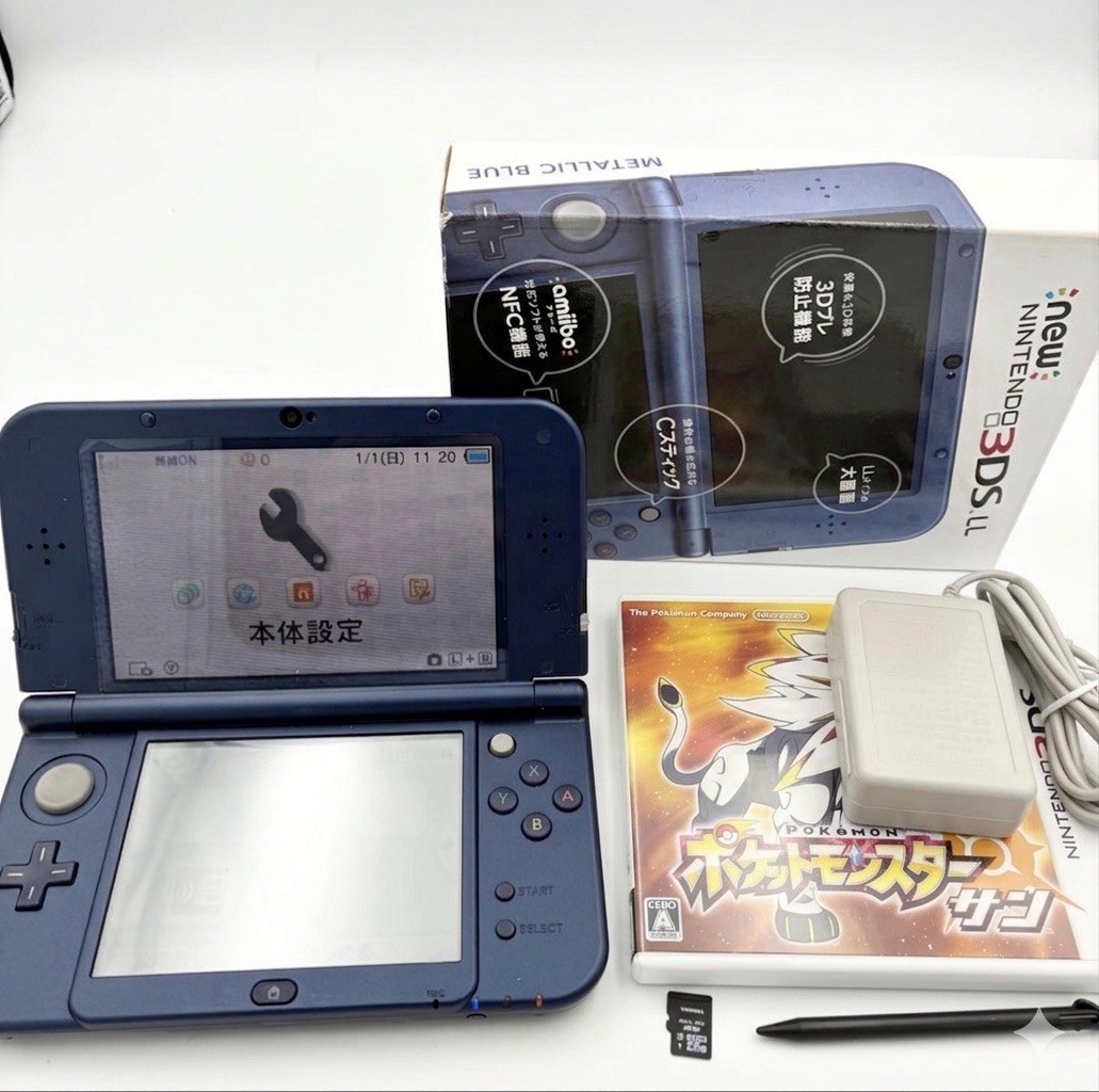 New Nintendo 3DS LL Metallic Blue Boxed Console Bundle w/ Pokemon Sun Japan