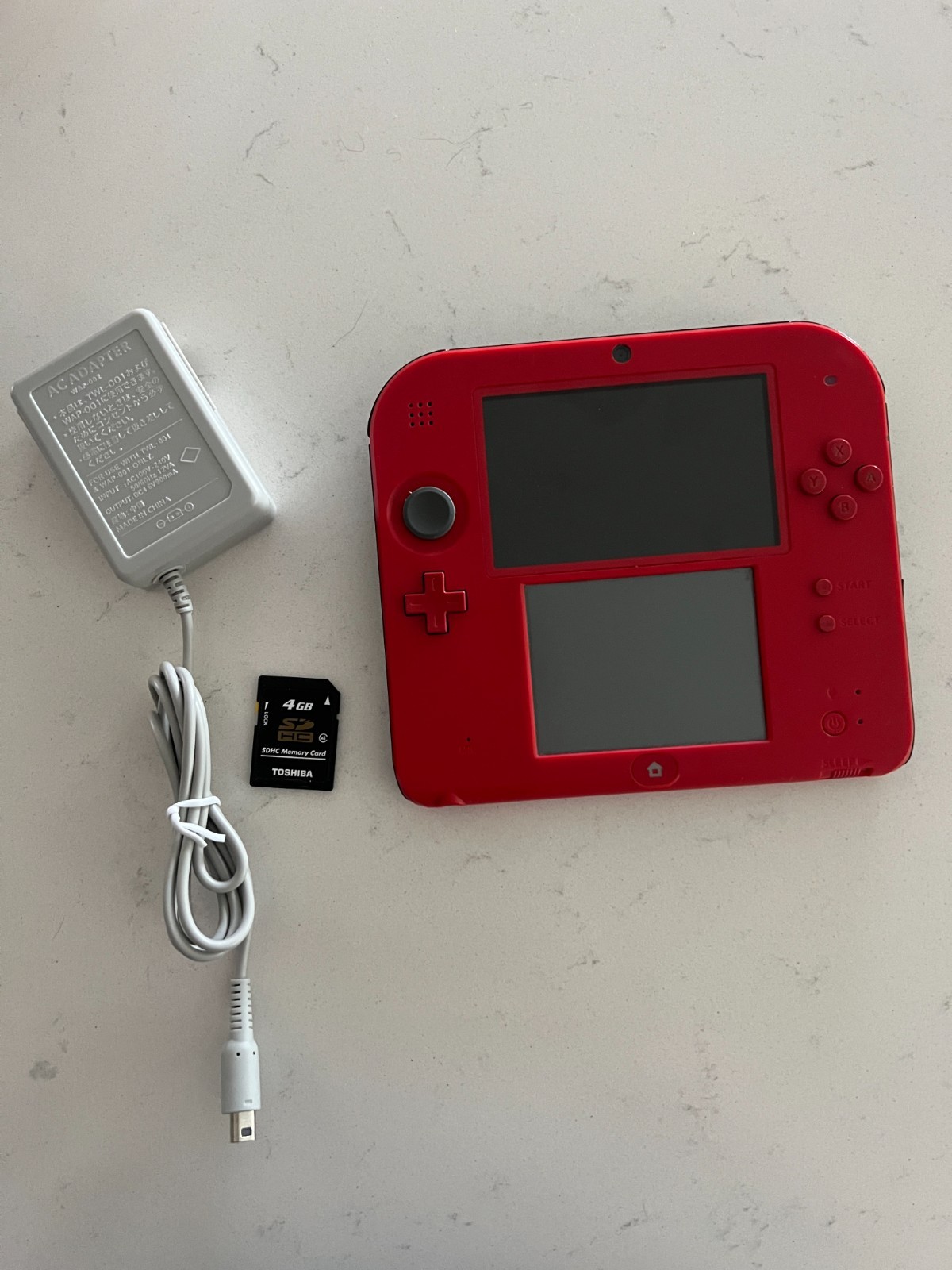 Nintendo 2DS Console Red & Black Bundle w/ Charger + 4GB SD Card Tested & Works