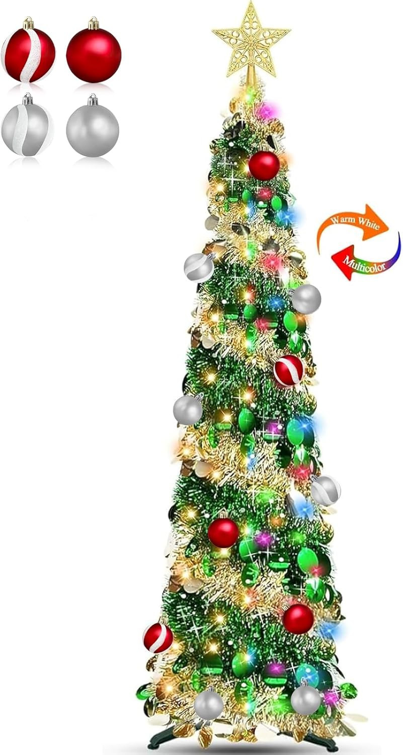 Dual Color Switch&Timer 5 Ft Gold Pop up Christmas Tree with 50 Warm White&Color