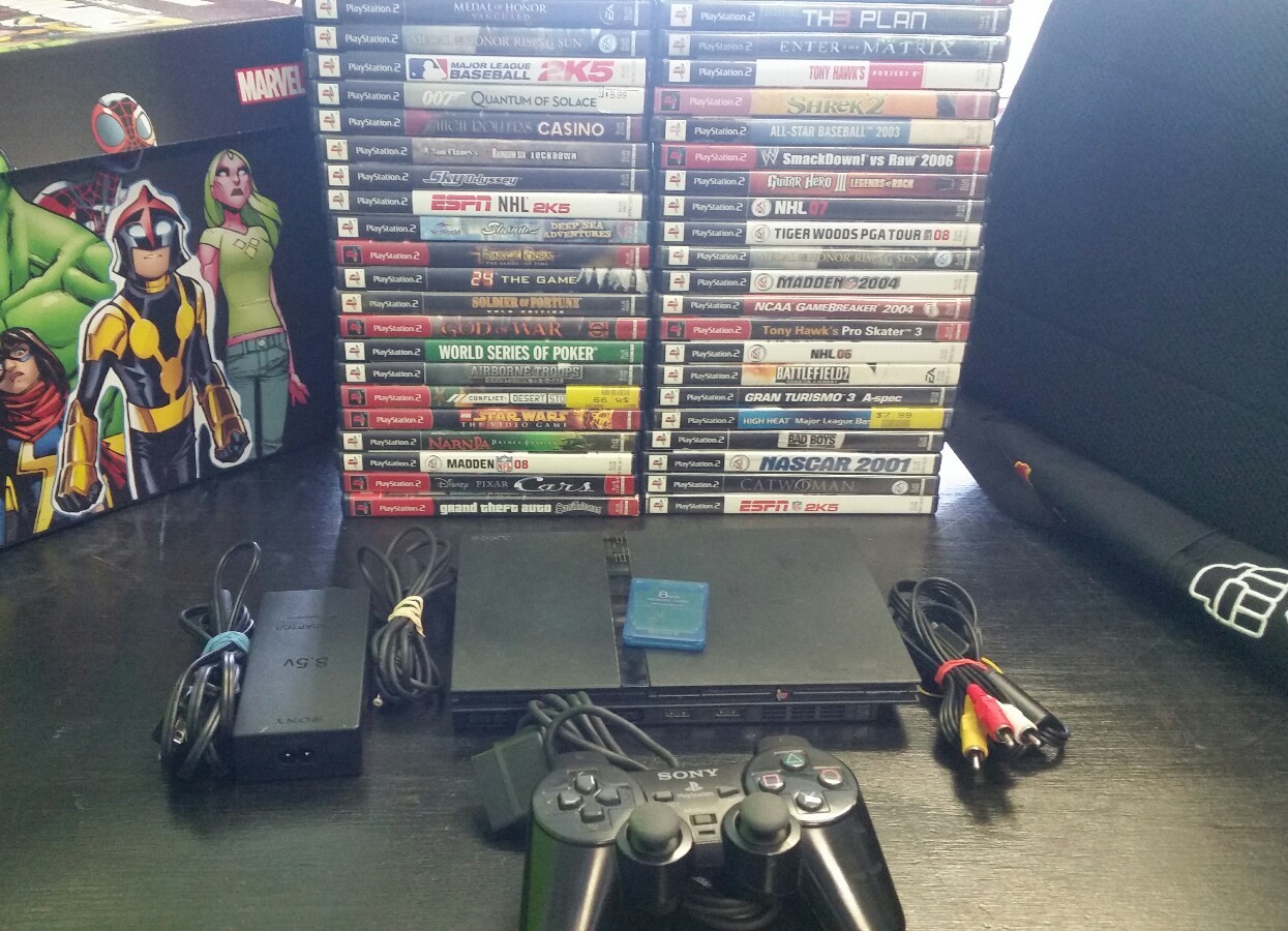 Sony PlayStation 2 PS2 Slim Black/Silver Console System memory card, 12 games