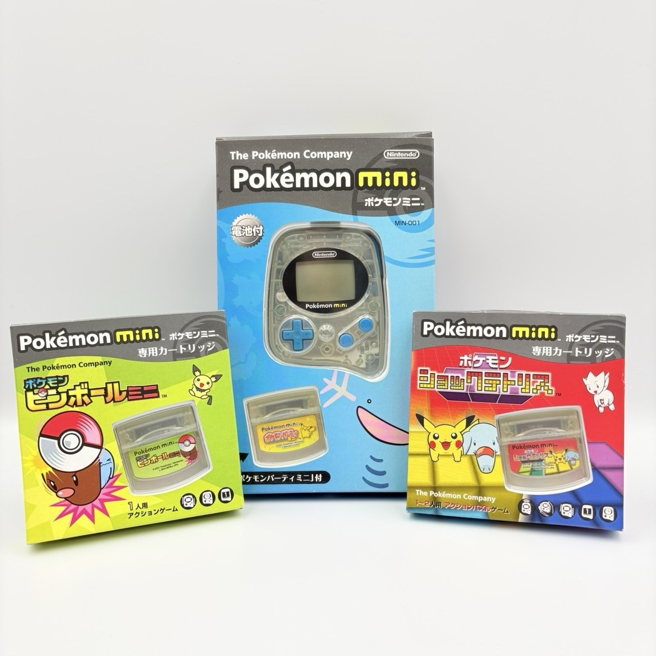 Nintendo Pokemon Mini Handheld Console Wooper Blue & Games Tetris Pinball Japan