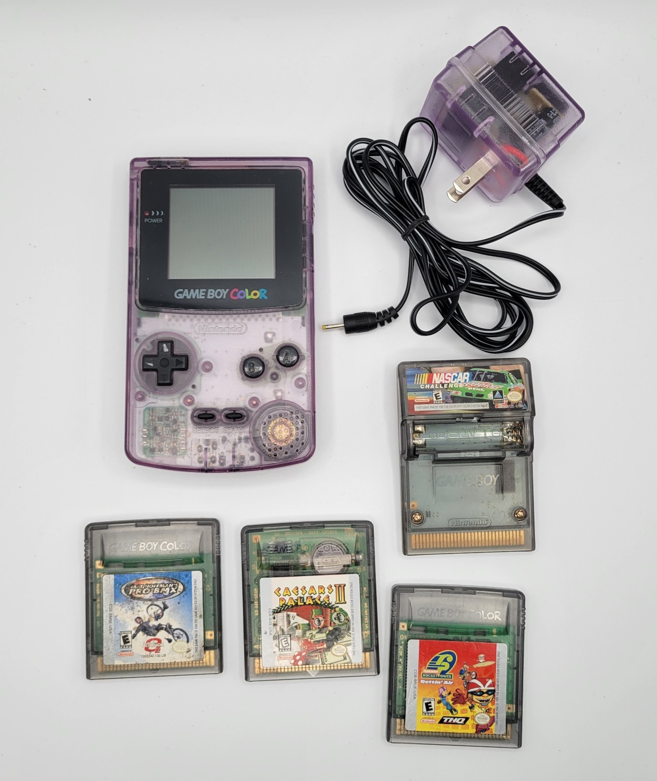 Game Boy Color Atomic Purple Bundle with Games and Power Supply CGB-001