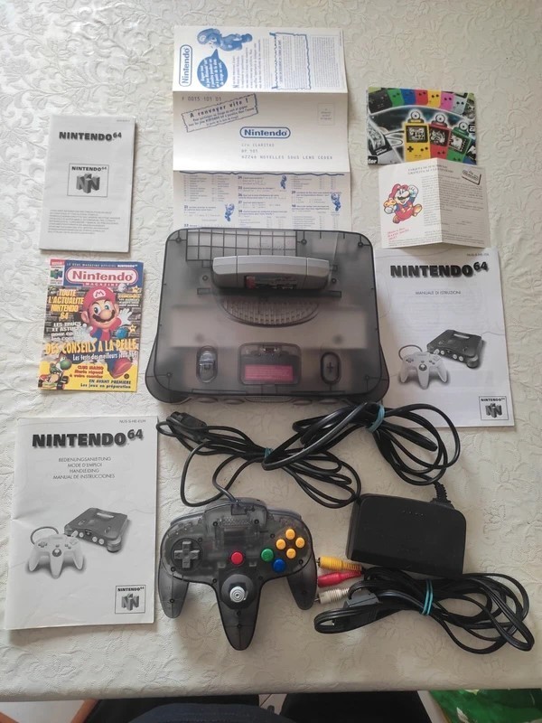 Nintendo 64 Funtastic Smoke Black Original Console + Cables, Controllers, Manuals