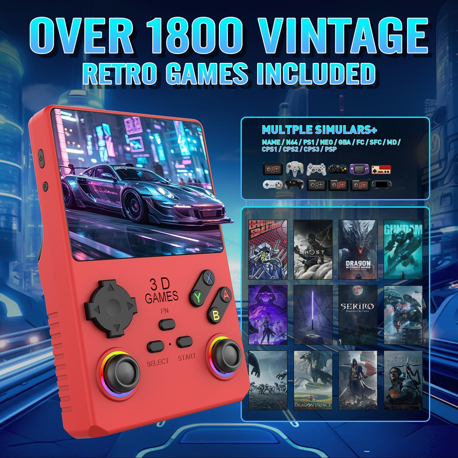 Hugawello R40 PRO Handheld Console, 35,000 Games, 3.5″ IPS, 256GB, Red