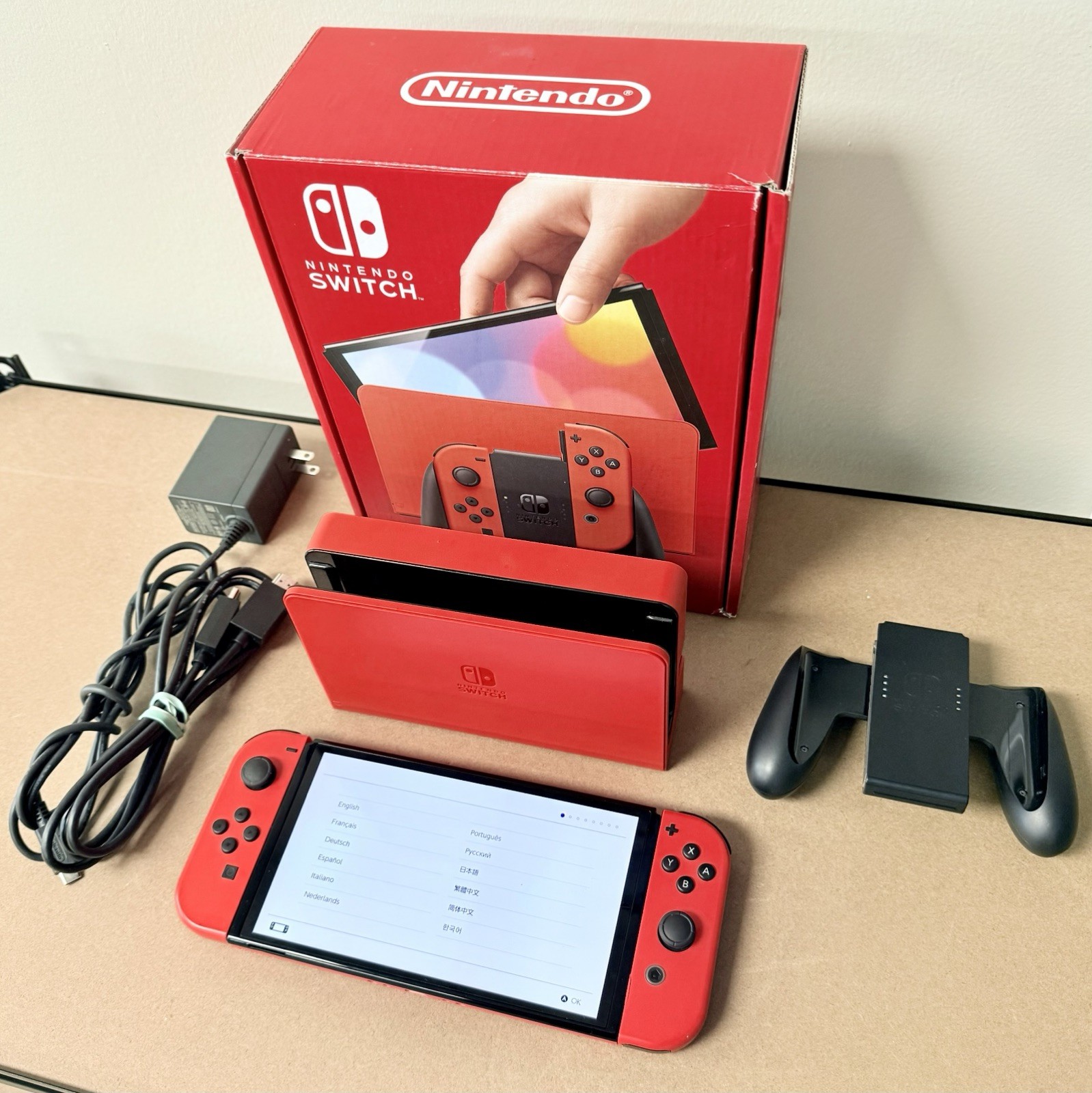 Nintendo Switch OLED Mario Red Edition Console Complete in Box CIB Tested