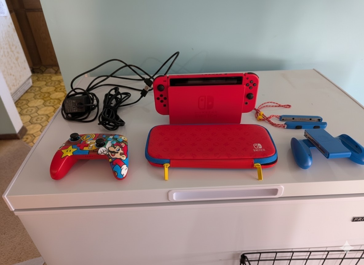 Nintendo Switch Mario Red & Blue Edition Console With Mario Case + Accessories