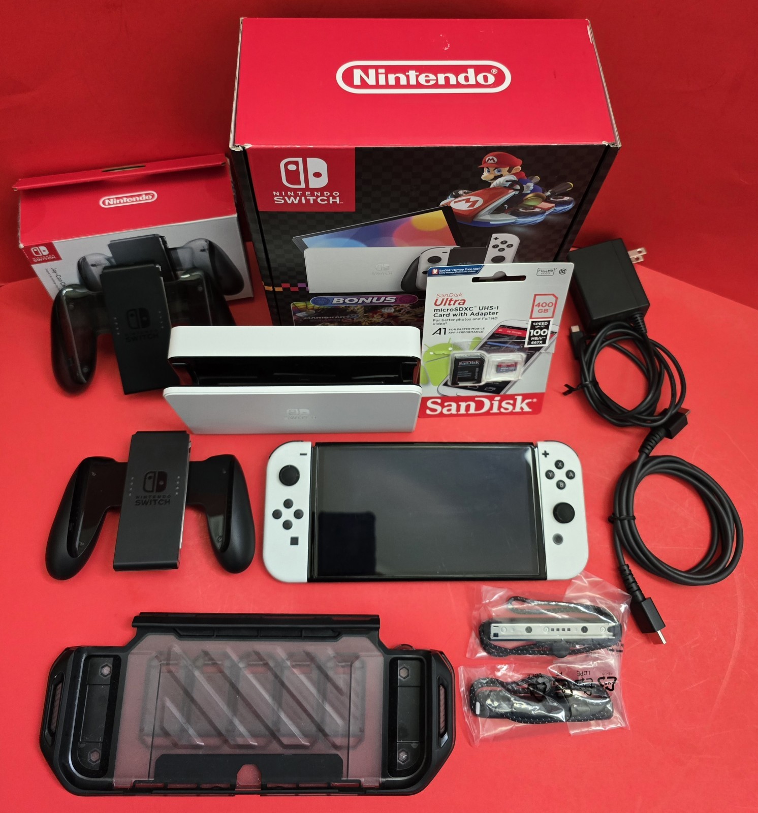 Nintendo Switch OLED Handheld Console White (64GB) Bundle w/Case, SD Card *READ