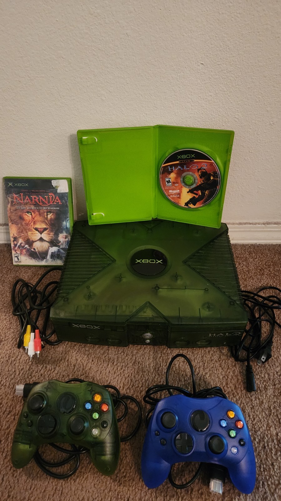 Microsoft Xbox Halo Special Edition Green Console w/ 2 Controllers- Tested/Clean
