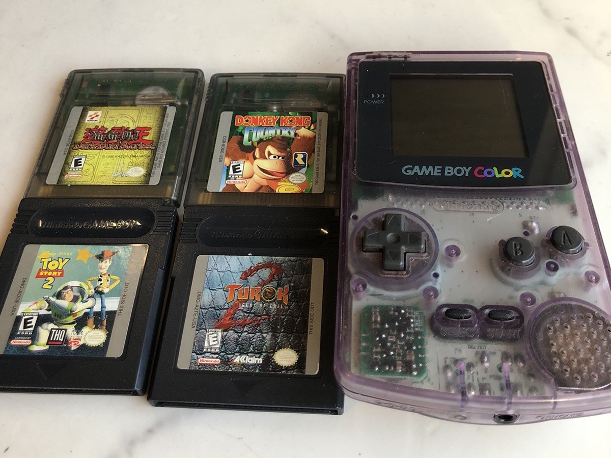 Nintendo Game Boy Color Atomic Purple Handheld System CGB-001 W/4 Games Works