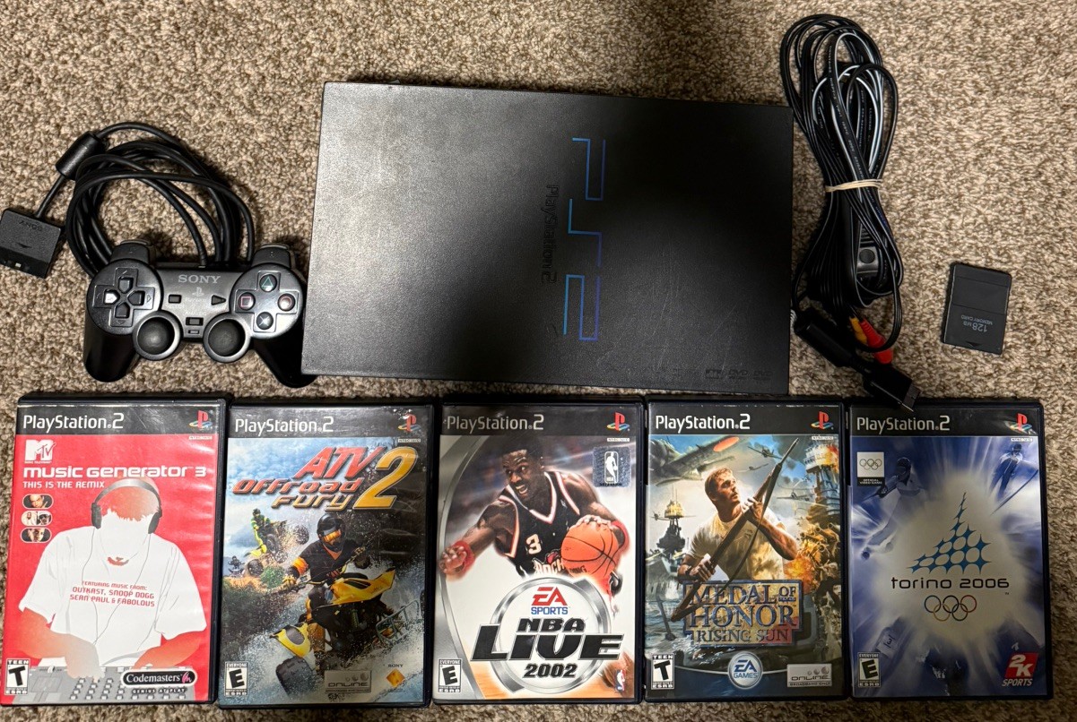 Sony PlayStation 2 PS2 Fat Game Console Bundle Great Condition Tested Clean