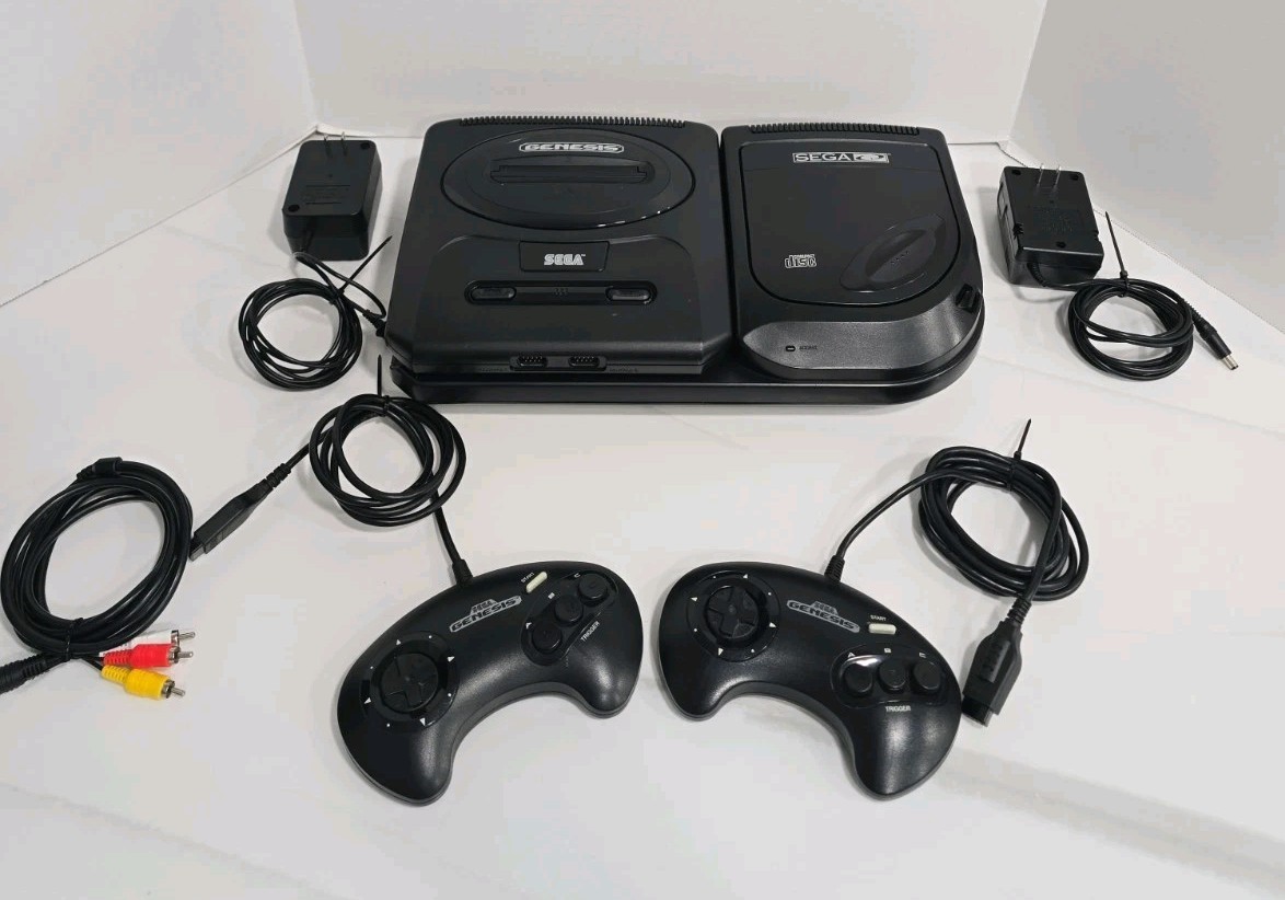 Sega CD MK-4102 + Genesis II Bundle Consoles w/ 2 OEM Controllers TESTED CLEAN