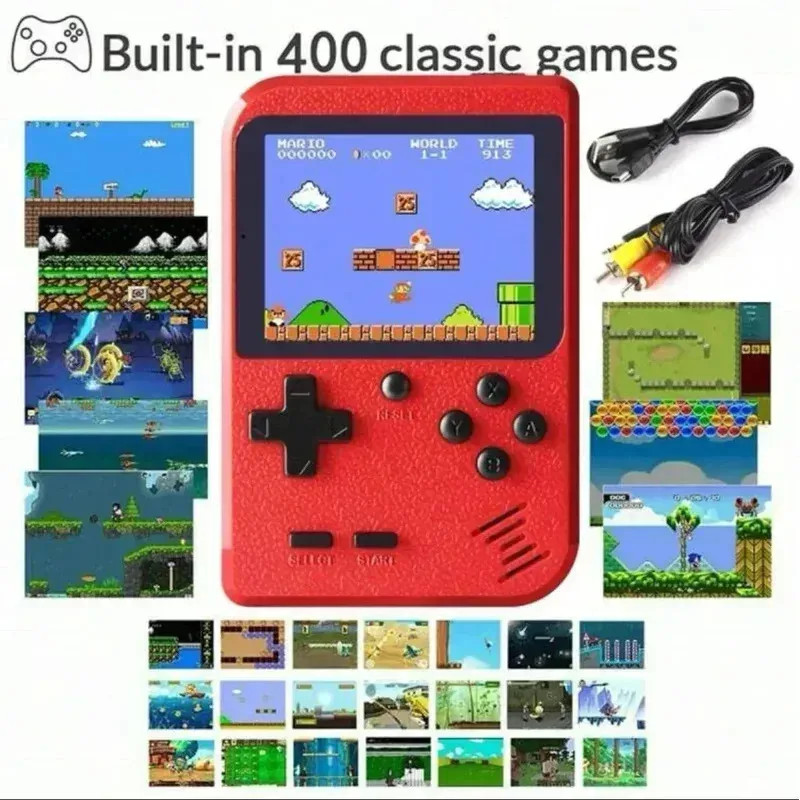 A Red Retro Classic Games Children’s Handheld Small Game Console With 400