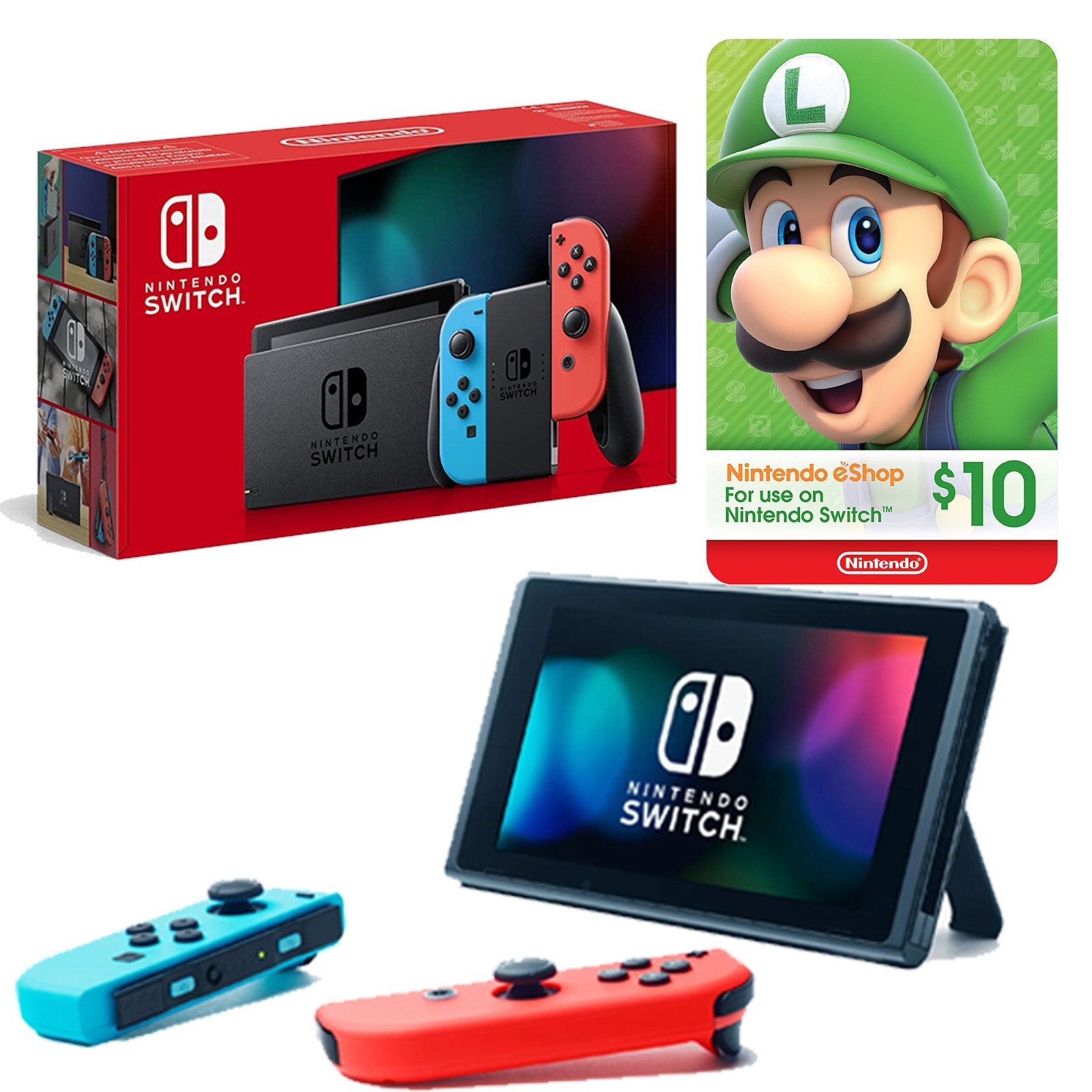 ⭐Nintendo Switch Console Neon Red Blue Joy Con 32GB V2 + $10 eShop Gift Card