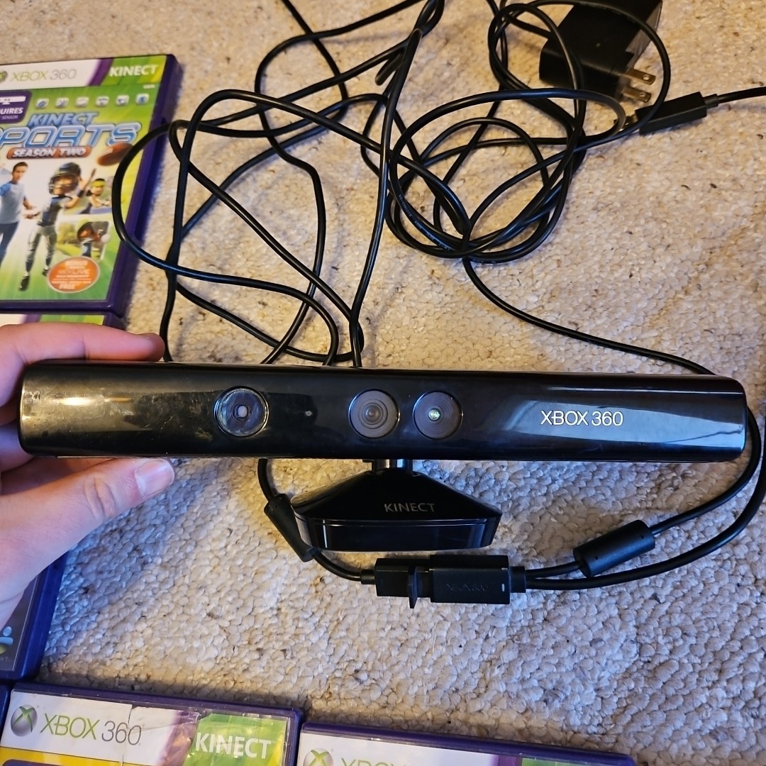 Xbox 360 Kinect Sensor + 9 Games Bundle Lot Tested Ready to Play