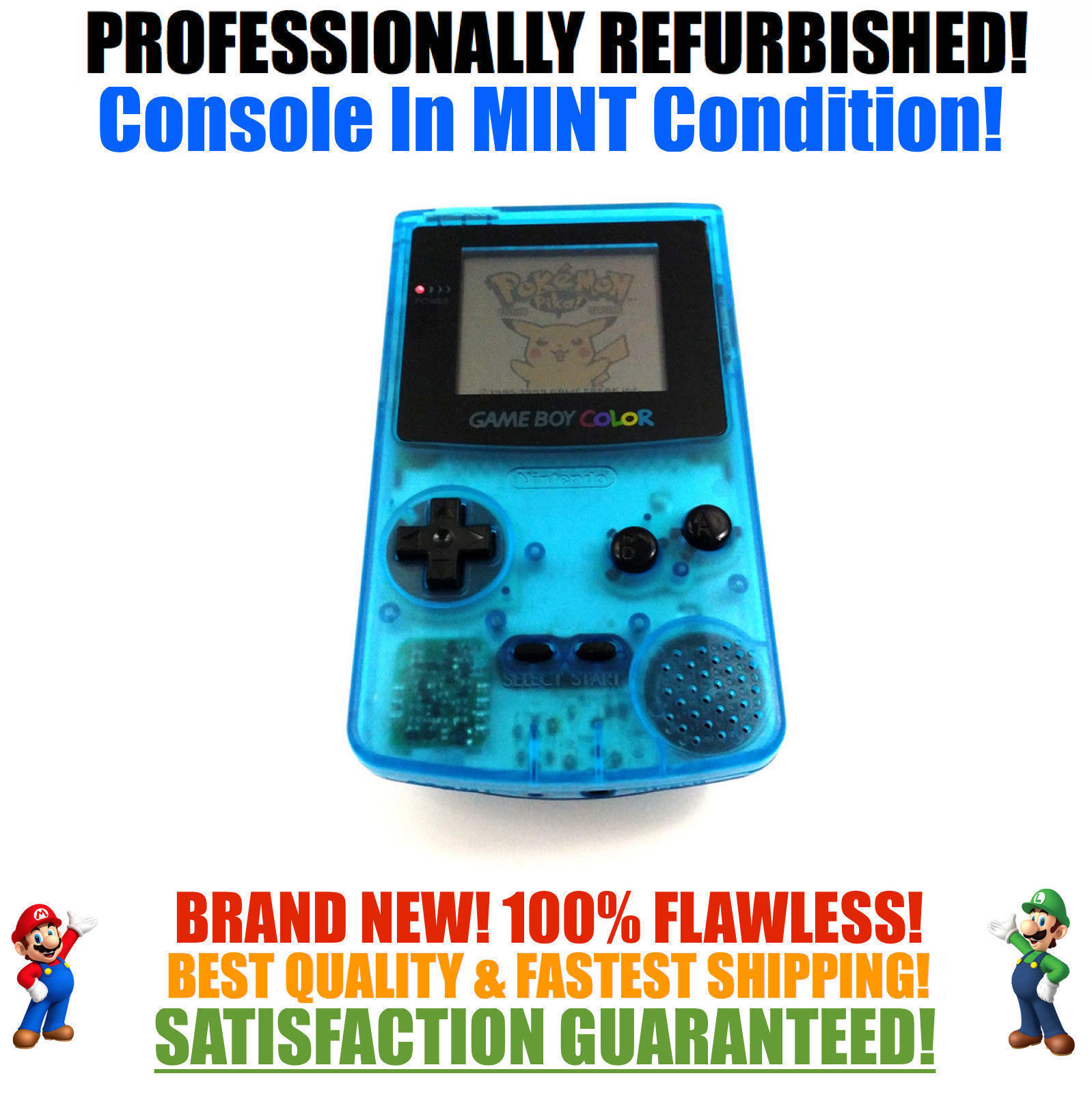 *NEW GLASS SCREEN* Nintendo Game Boy Color GBC Clear Blue System NEW