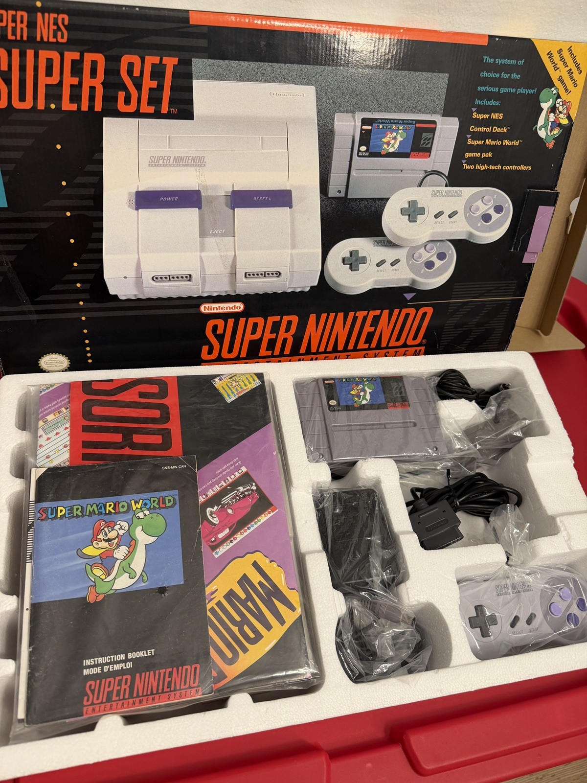 Super Nintendo SNES Super Set Console super mario world CIB Box Serial #Matching