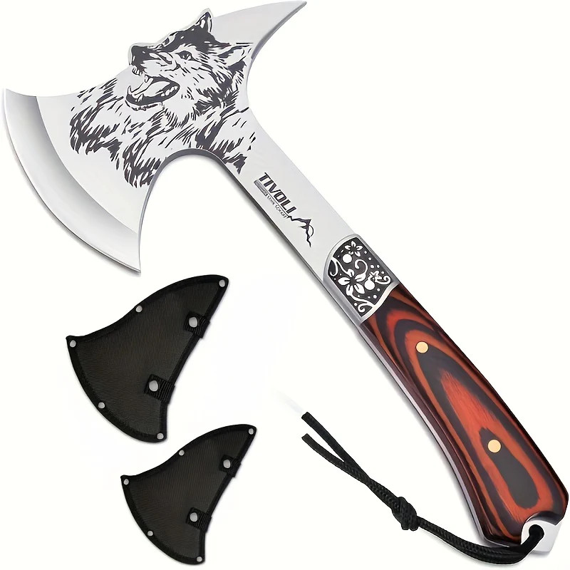 Hacha de Camping para Uso Exterior con Funda de Nylon, Hacha Vikinga de Superviv