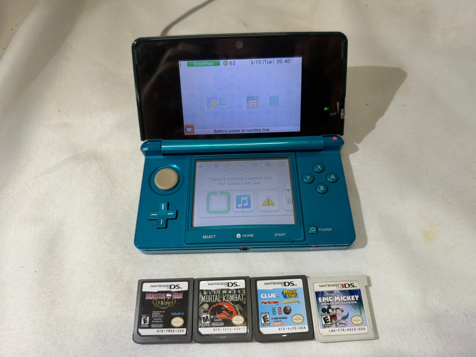 Nintendo 3DS Aqua Blue Handheld Console System CTR-001 Tested with games!!!!