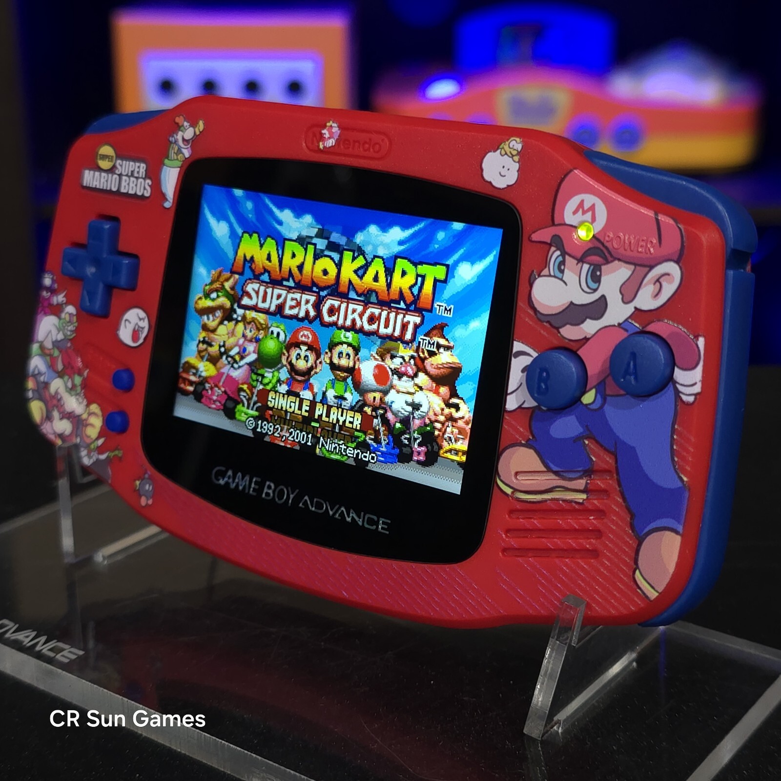 Mario Red Game Boy Advance GBA Console with iPS V5 Backlight Backlit LCD MOD