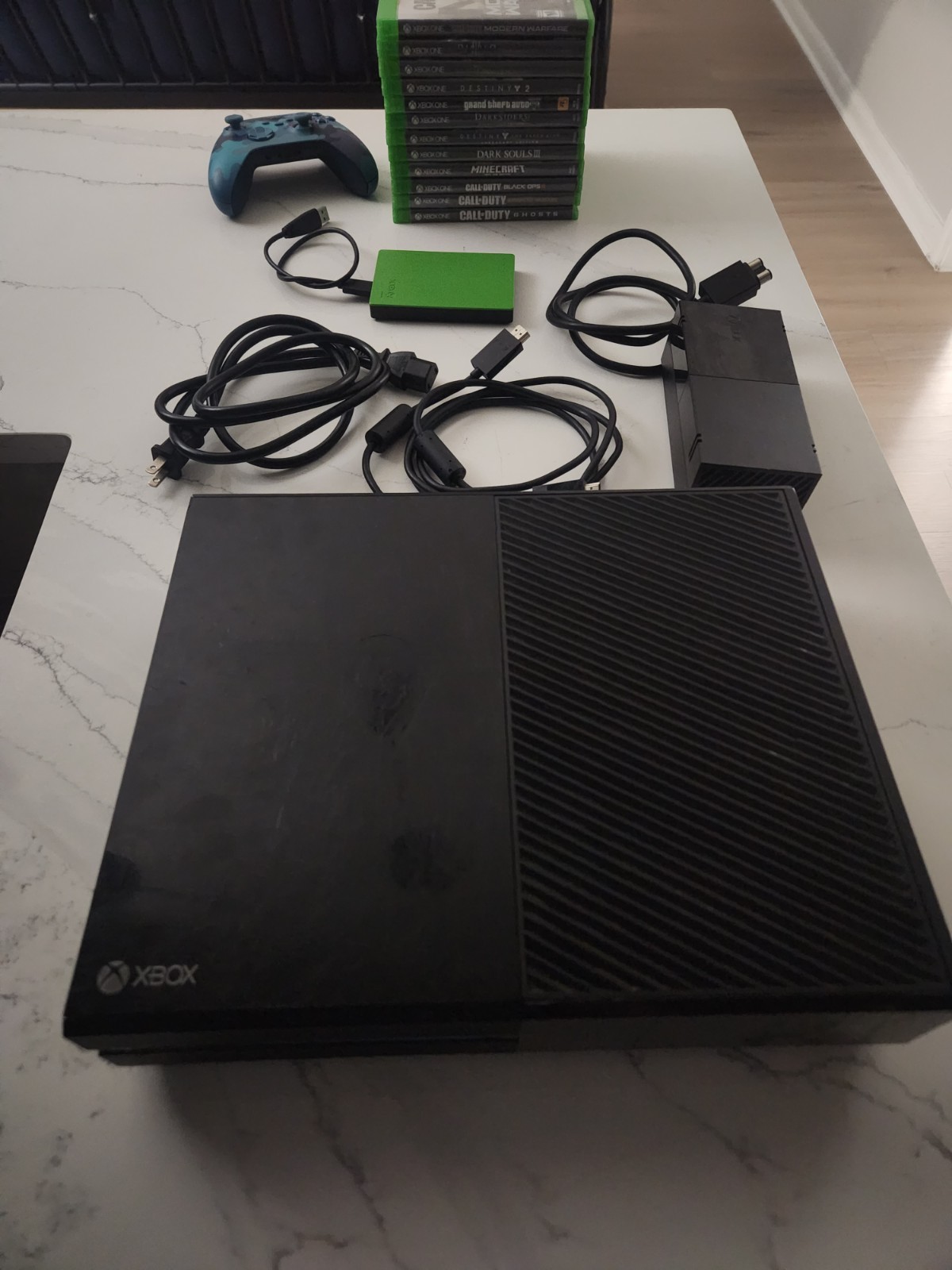 Xbox One With Many Games, Controller, And External Hard Drive