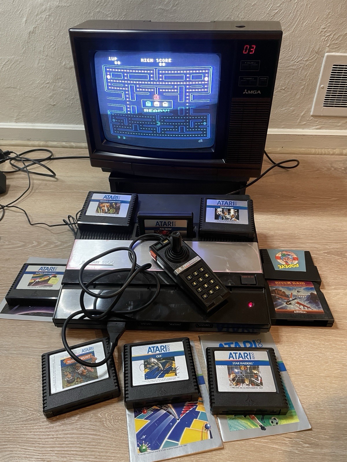 Atari 5200 4 Port Console, Rebuilt Controller, Power Mod, 9 Games. Fully Tested