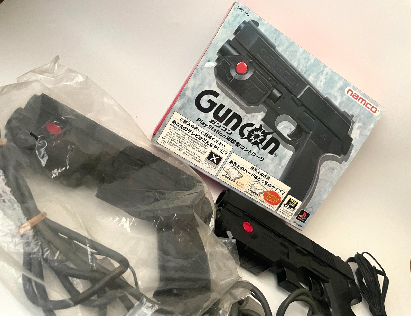 Namco GunCon NPC-103 + Time Crisis PS1 SLPS-00635 Light Gun Controller Set Japan
