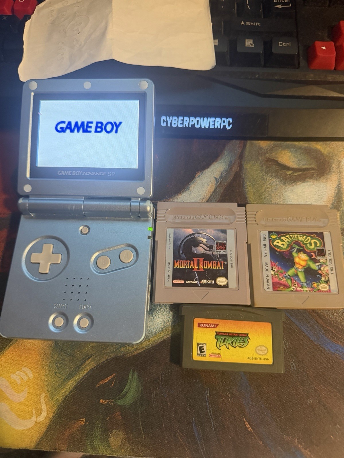 VG Nintendo Gameboy Advance GBA SP AGS 101 Pearl Blue With Games