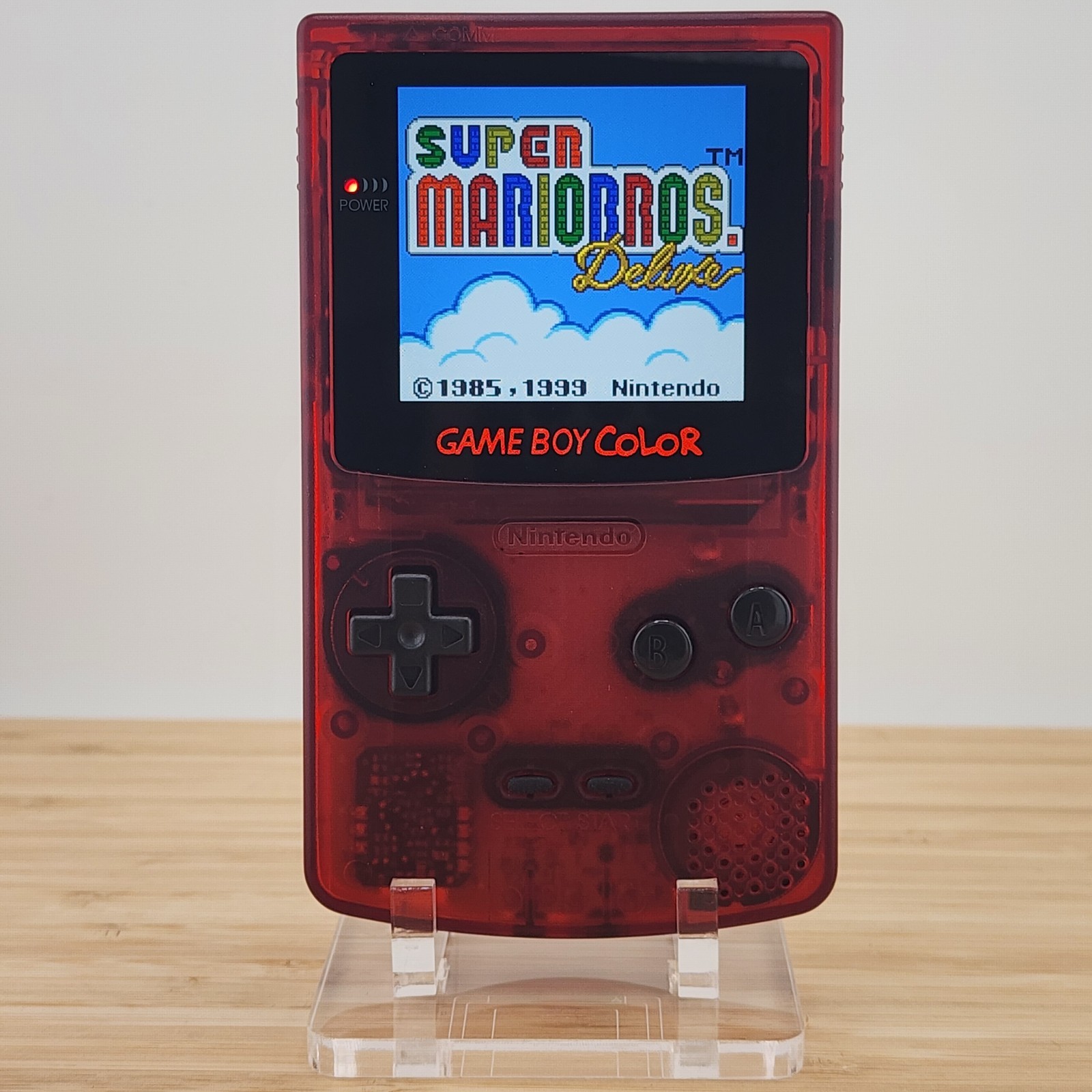 Gameboy Color, OLED Touch Screen w/Laminated Lens, Clear Red Shell Game Boy GBC