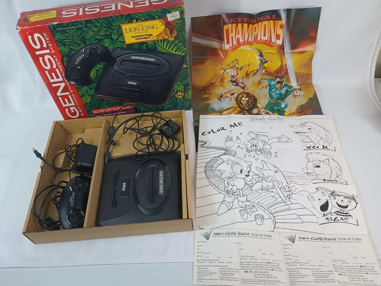 Sega Genesis Model 2 Console w/ Lion King Box Controller Cords Poster NO GAME