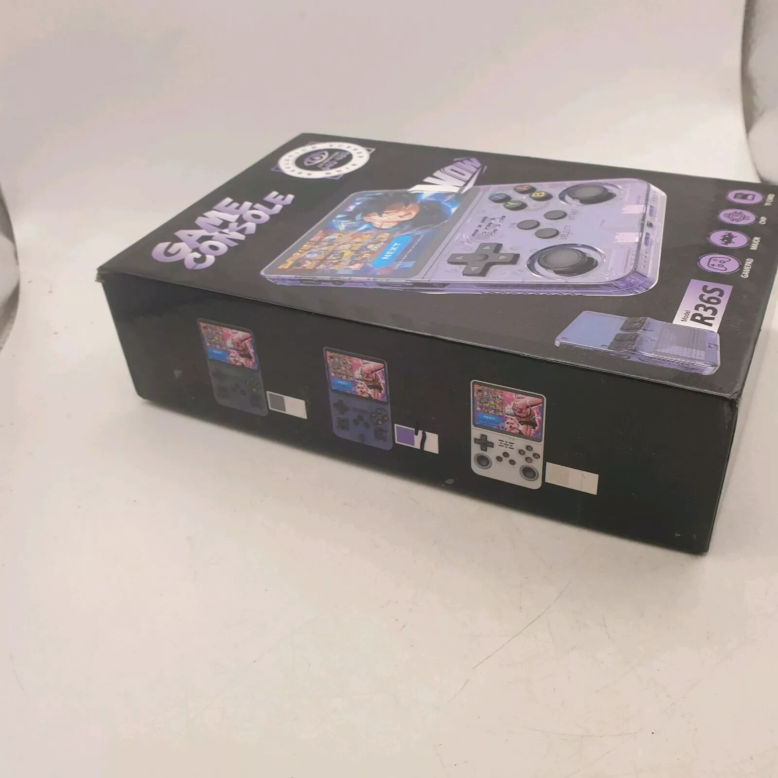 R36S Game Console Purple 3.5″ Screen ArkOS Installed 64GB SD Card