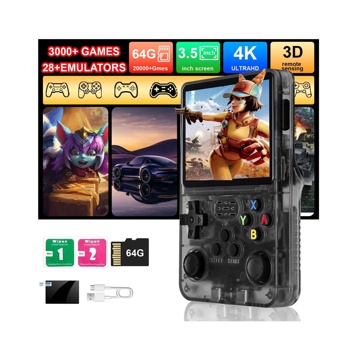 Consola Portatil Retro 64GB Pantalla 3.5 IPS 3000 Juegos Clasico Sistema Abierto