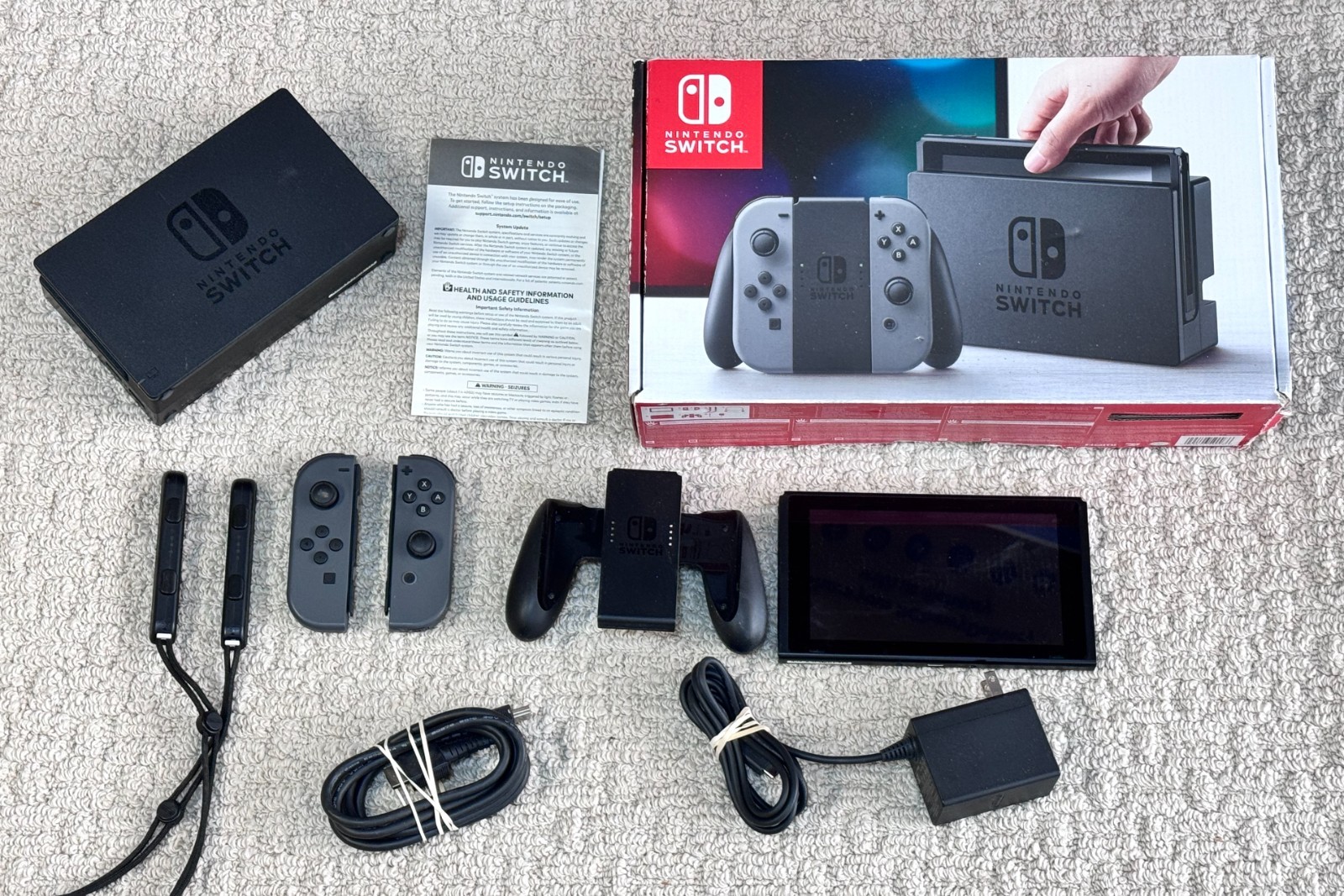 Nintendo Switch Boxed Console w/ Gray Joy-Cons, Dock & Charger – System