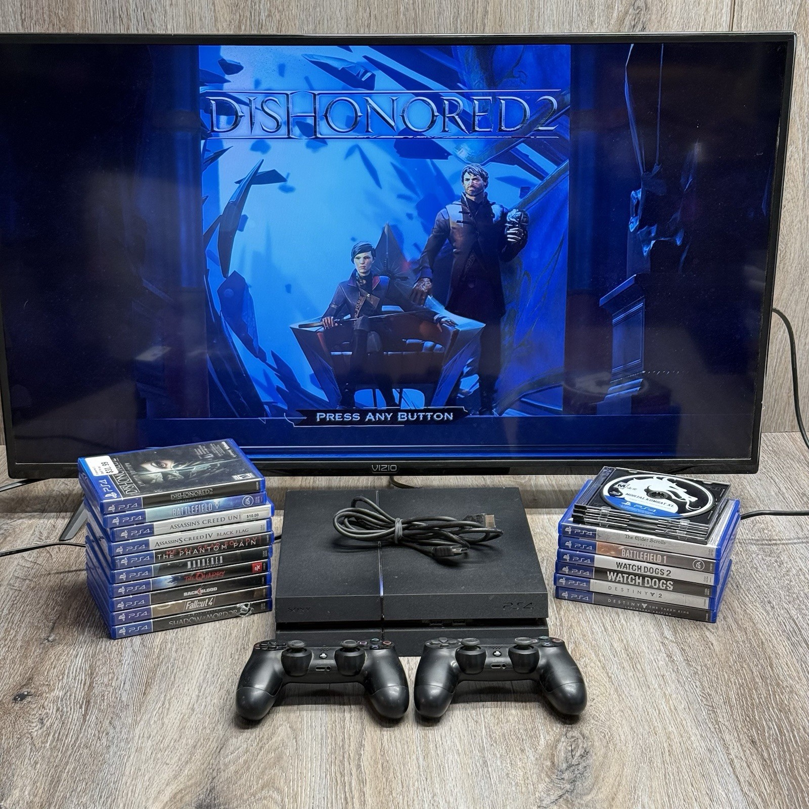Sony PlayStation 4 PS4 500GB Black Console Bundle 20 Games 2x Controllers HDMI