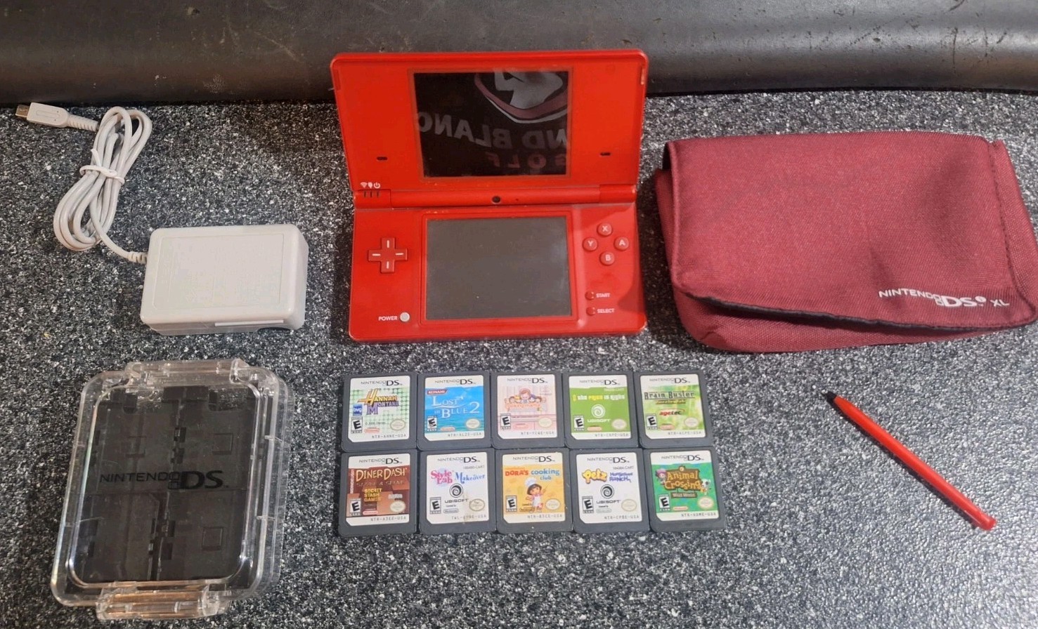 Red Nintendo DSI Console Gamer Girl Bundle Lot With Games Case Charger TESTED
