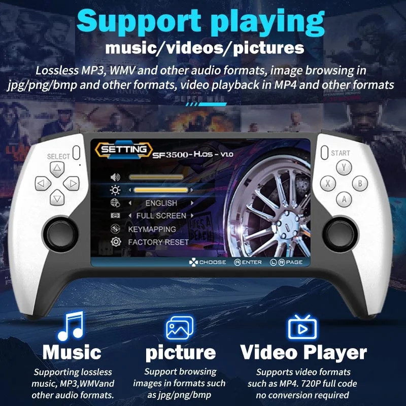 Multifunctional 5 Inch IPS HD Retro Handheld Game Console SF3500 Support Multi-S