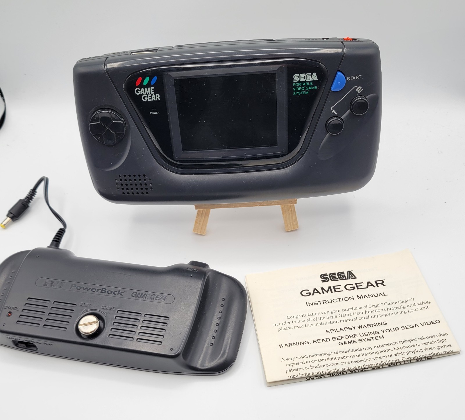 Sega Game Gear Console with Powerback Adapter and Sonic Game Tested Working