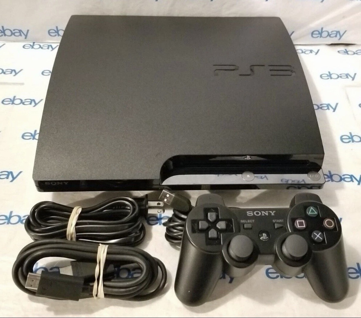 Sony PlayStation 3 Slim 320GB Black 1080p HDMI Blu-Ray w/ Controller Cables