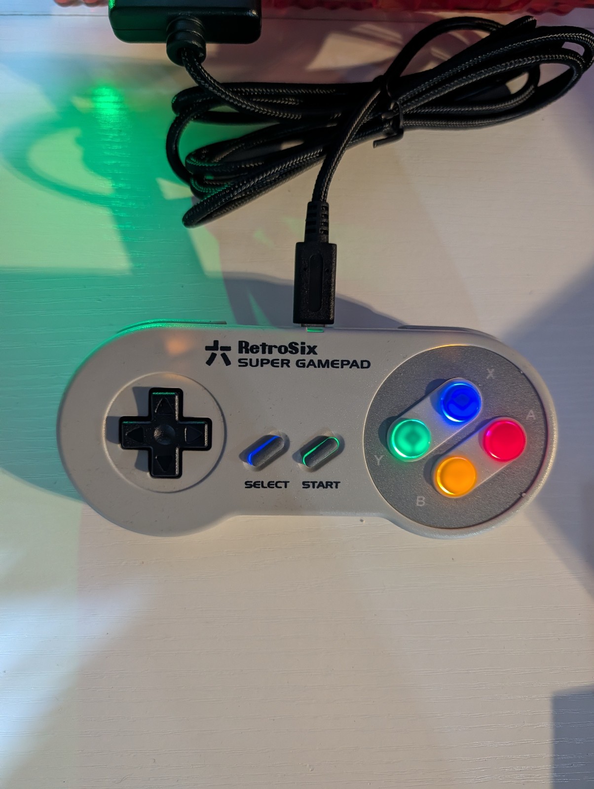 Transparent Clear Red Super Nintendo SNES Game Console SNS-001 with Green LED