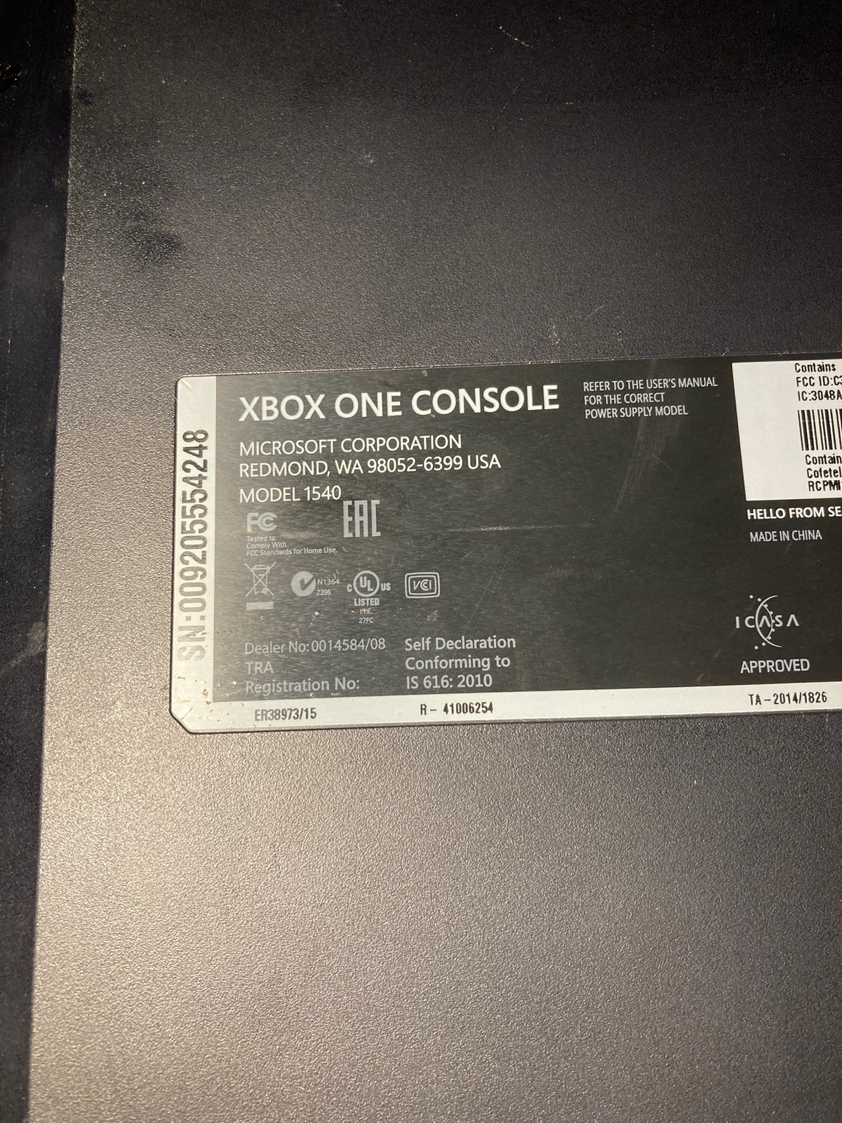Microsoft Xbox One Console – Black (1540) AS-IS Untested For Parts + Controller