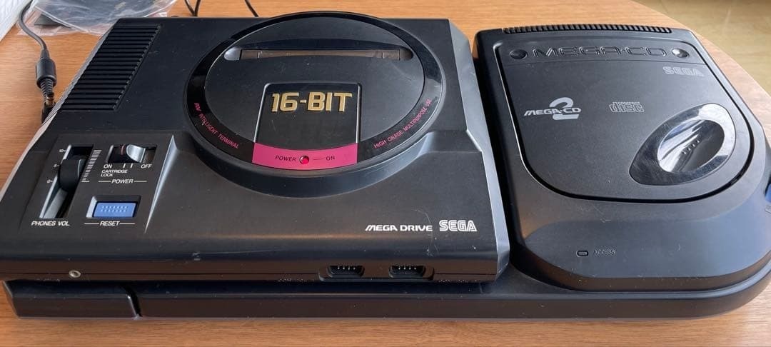 SEGA Mega Drive & Mega CD2 Console Set Black USED Japan Free Shipping Very Good