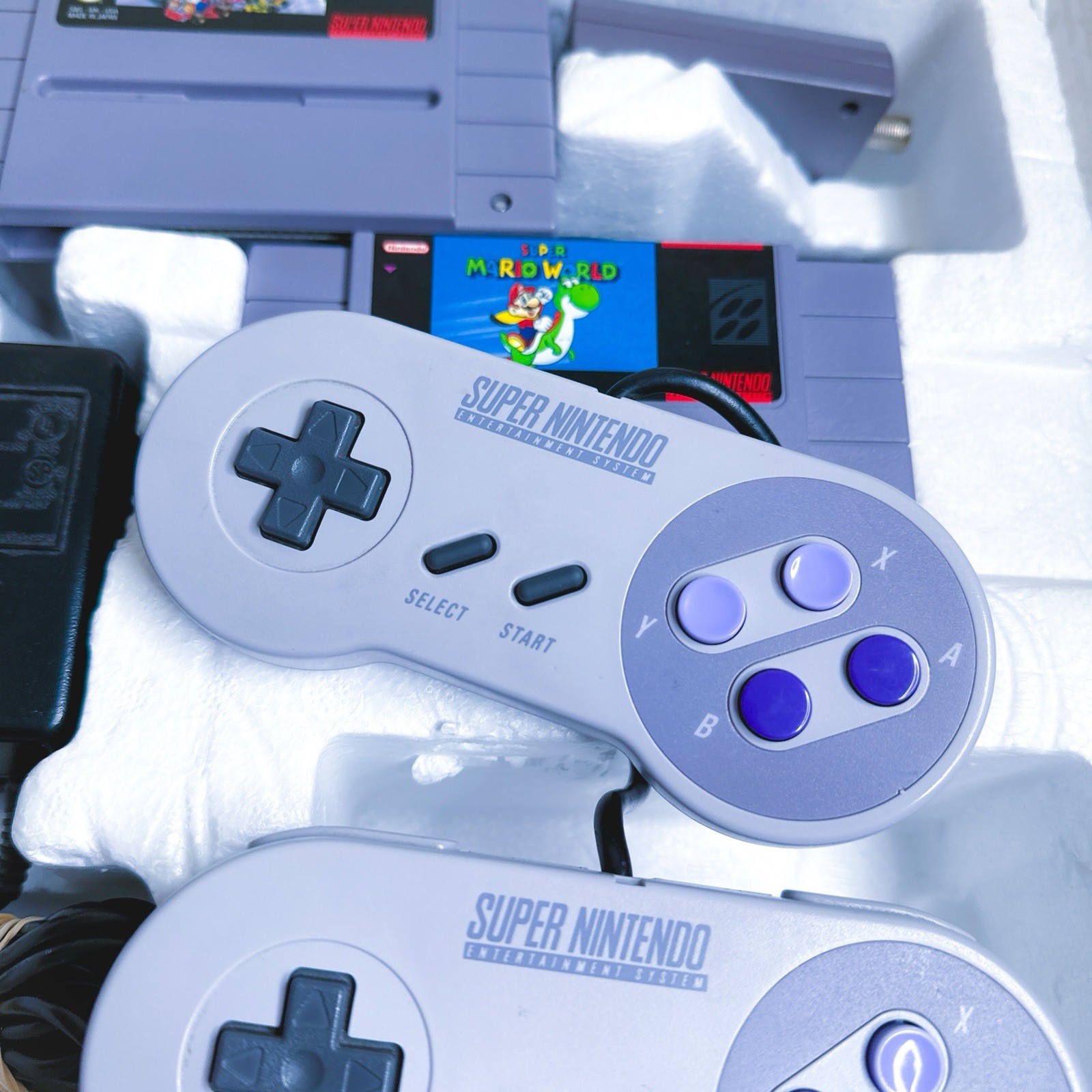 Super Nintendo Super Set System SNES Super Mario Kart + Mario World Variant CIB