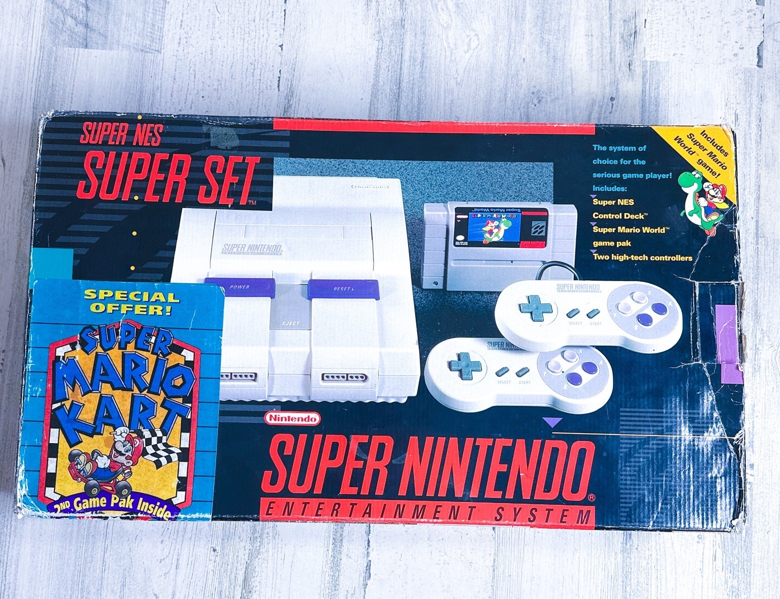 Super Nintendo Super Set System SNES Super Mario Kart + Mario World Variant CIB