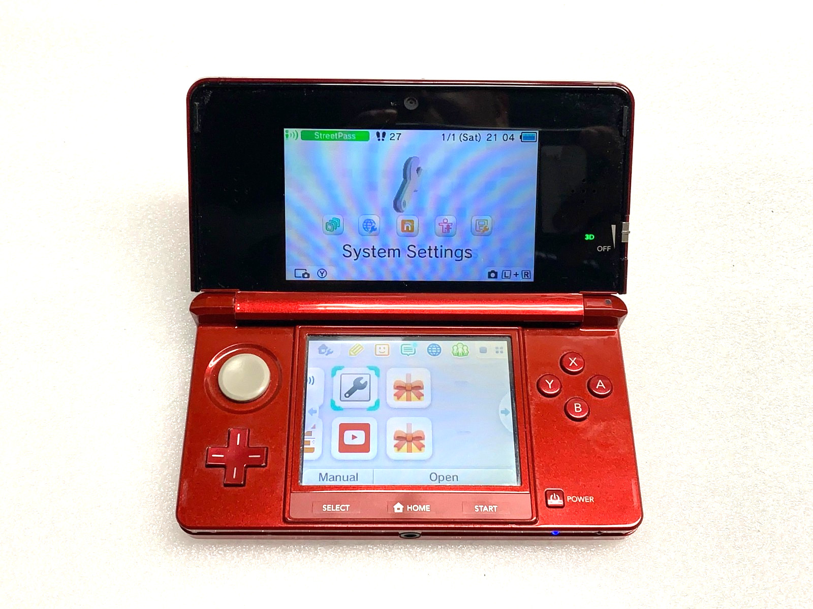 Nintendo 3DS Flame Red Handheld Console System CTR-001 and Charger, TESTED