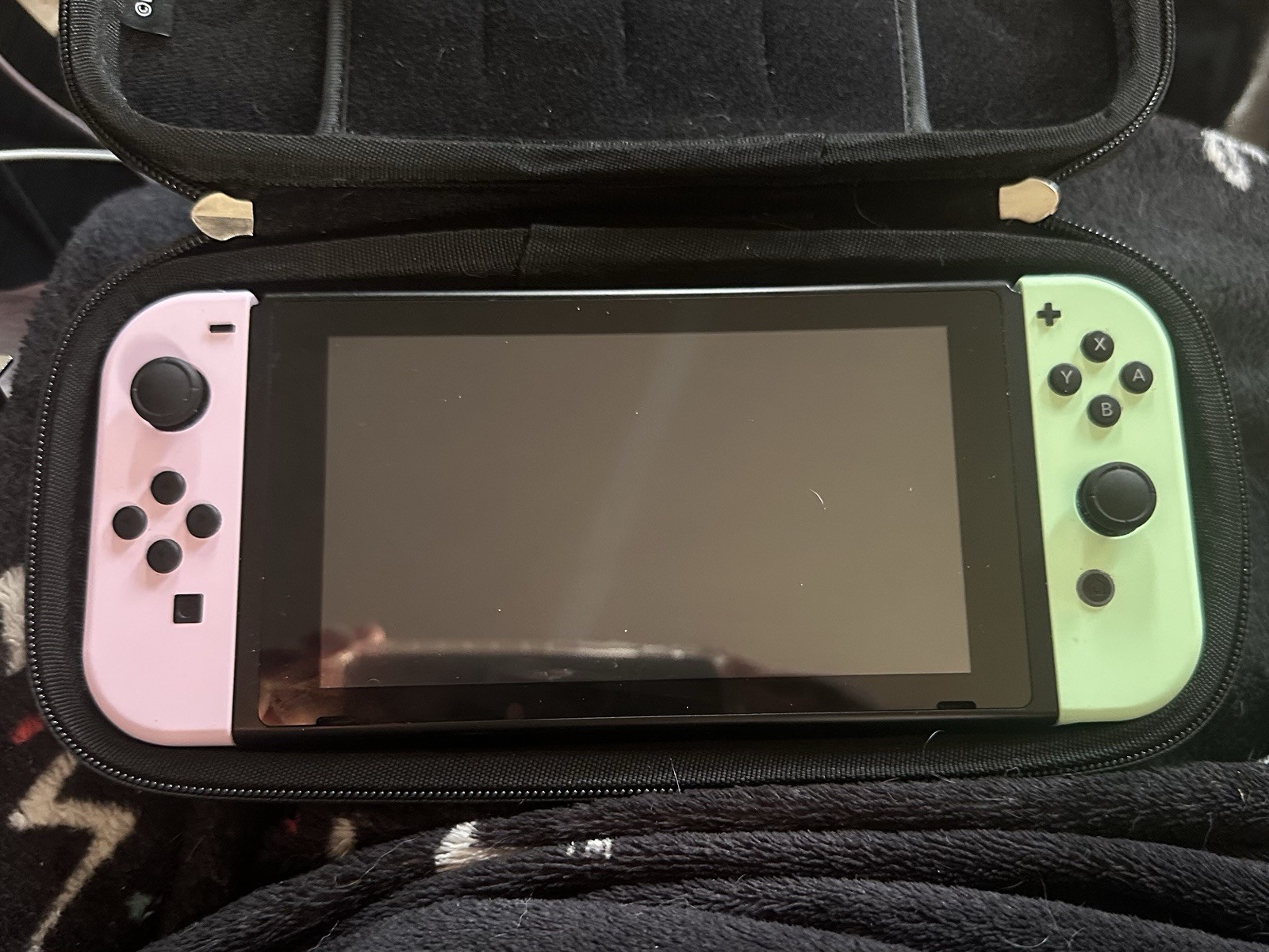 Nintendo Switch Console Pink Green Joy-Con Dock Charger Travel Case Game Cards