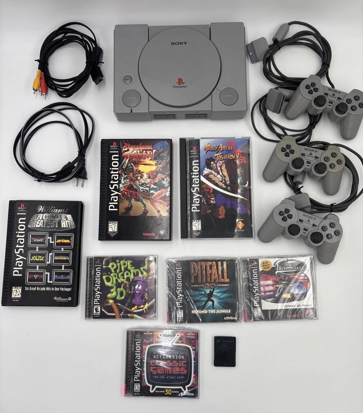 TESTED WORKS Sony PlayStation 1 Console Bundle 3 Controllers 7 Games CIB PS1