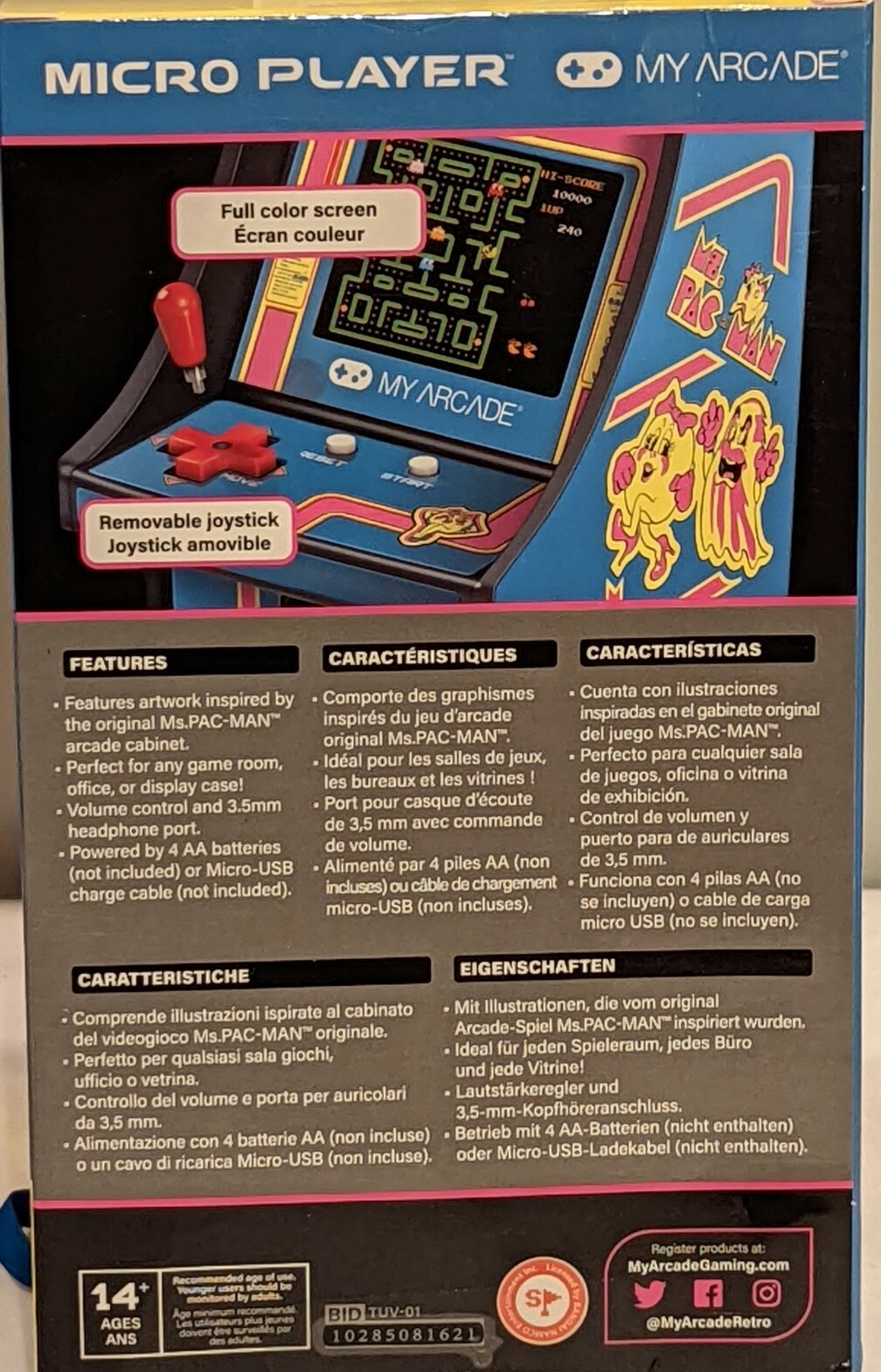 MS.PAC-MAN Micro Player – Collectable Miniature Arcade Cabinet Blue/Pink *NIB!*