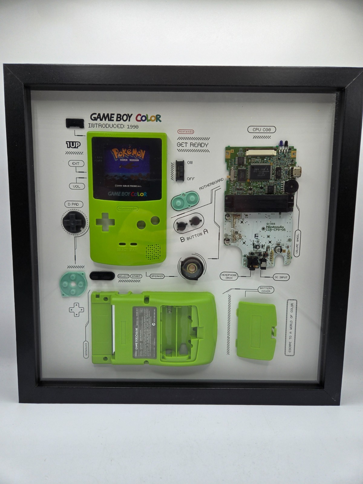 Green GameBoy Color – Framed Teardown Artwork – Custom Made – Choose Your Frame!